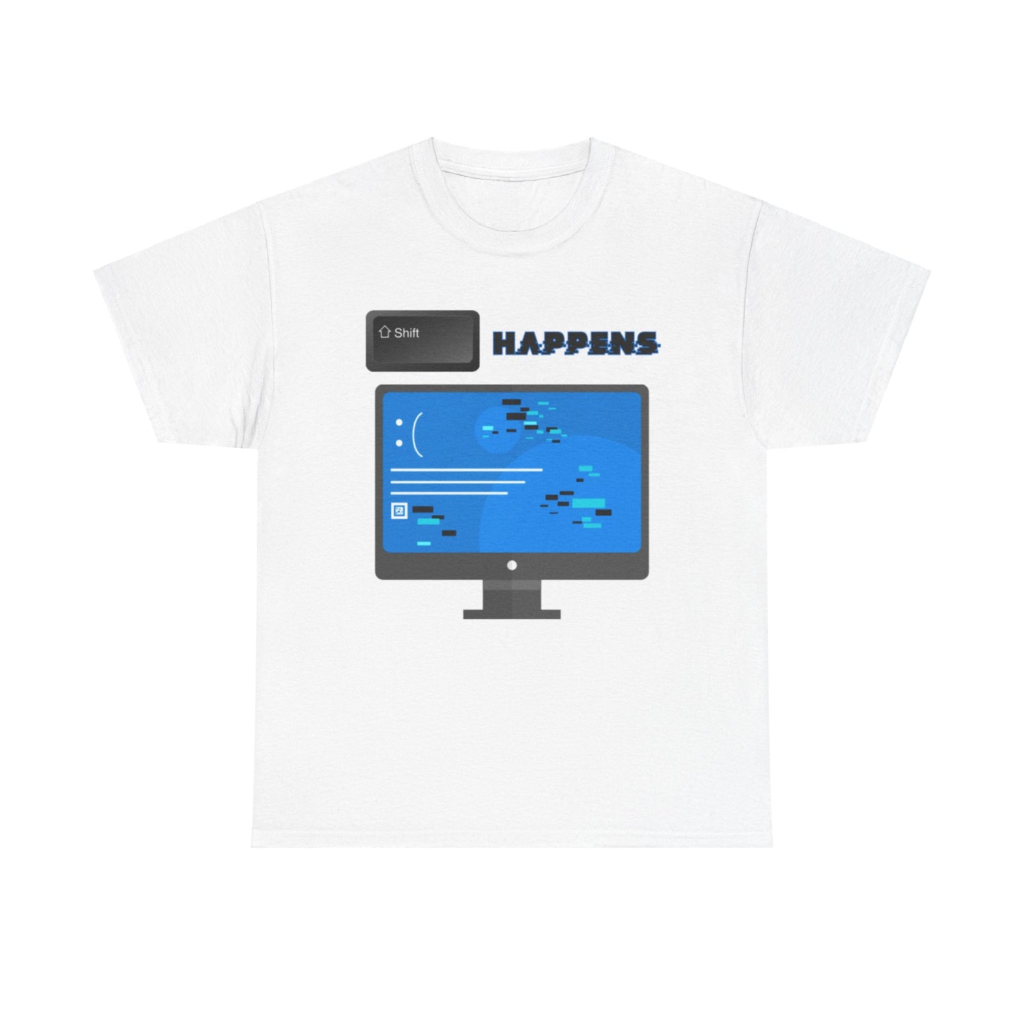 Funny Shift Happens Glitch Tee - Programmer Humor T-Shirt for Devs, Gamers, & Tech Enthusiasts - Unisex Heavy Cotton Tee