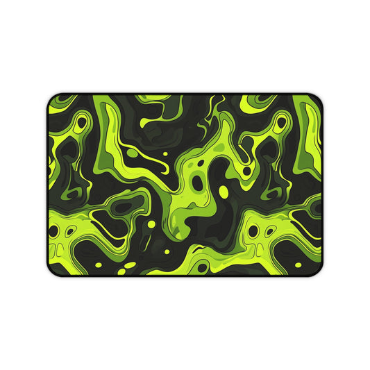 Neon Green Abstract Desk Mat - Vibrant Gaming Mouse Pad with Sleek Acid Swirl Design