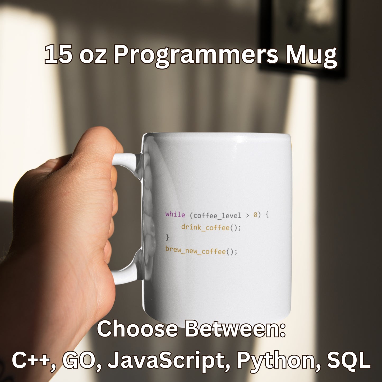 15 oz Black and White Coding Coffee Mug – JavaScript, Python, C++, SQL, Golang Design – Perfect Gift for Programmers, Software Developers, and Tech Enthusiasts