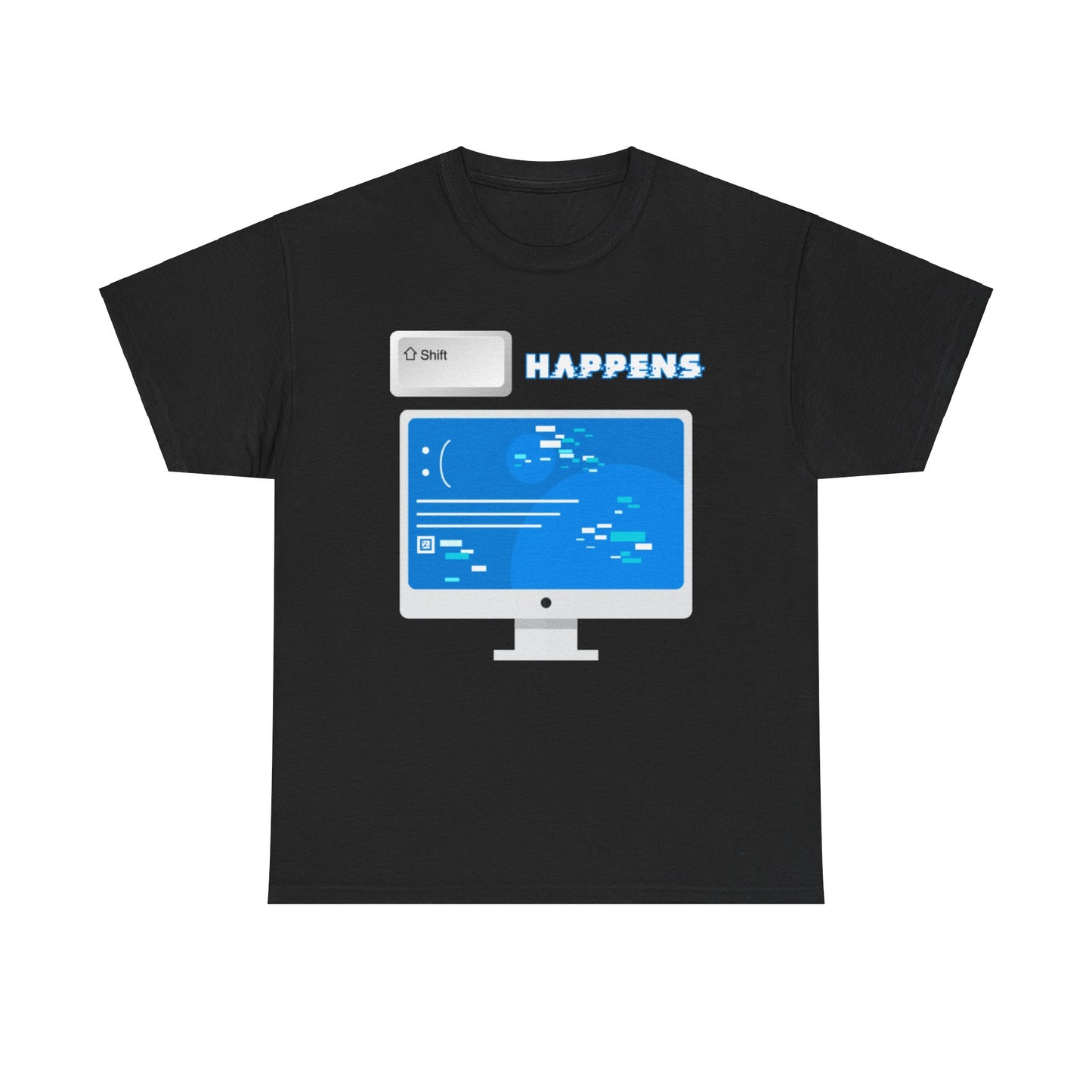 Funny Shift Happens Glitch Tee - Programmer Humor T-Shirt for Devs, Gamers, & Tech Enthusiasts - Unisex Heavy Cotton Tee