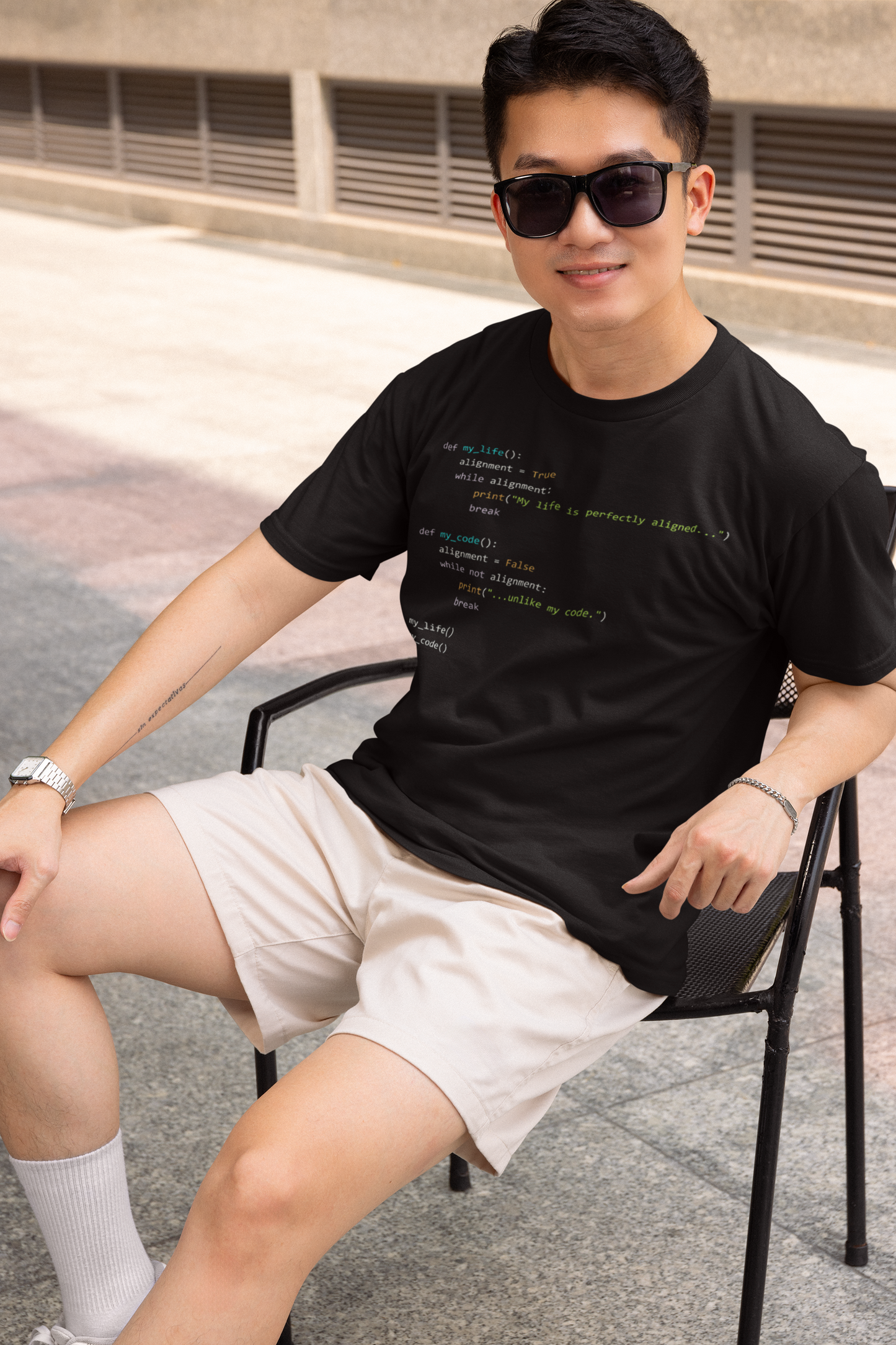 Life in Alignment, Code in Chaos - Funny Python Developer T-Shirt for Programmers | Coding Humor Tee | Gildan 5000 Unisex Shirt | Geeky Software Engineer Gift | Available in Black or White